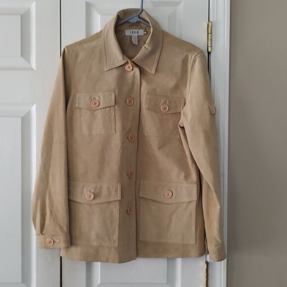 Ladies Izod tan color button down leather jacket Sz M - Picture 1 of 7